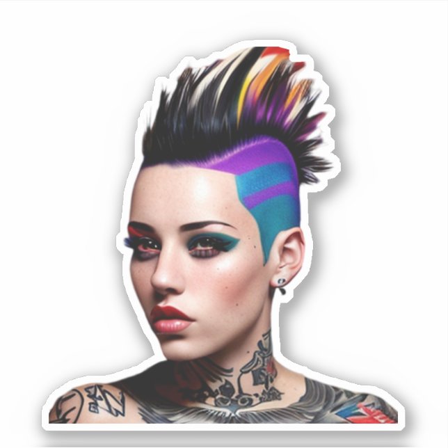 Sticker Mohawk Punk Girl Art Abstrait (Devant)