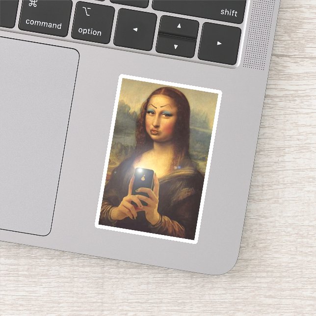 Sticker Mona Lisa fait un drôle de visage avec maquillage  (Détail)