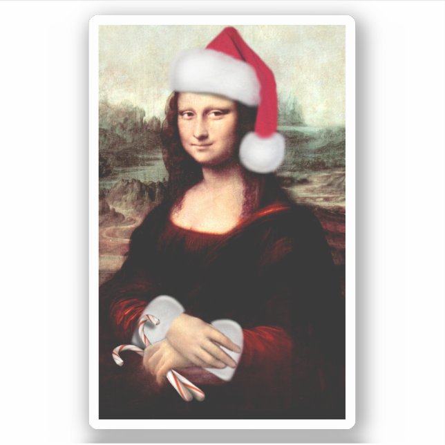Sticker Mona Lisa Santa Hat Christmas (Devant)