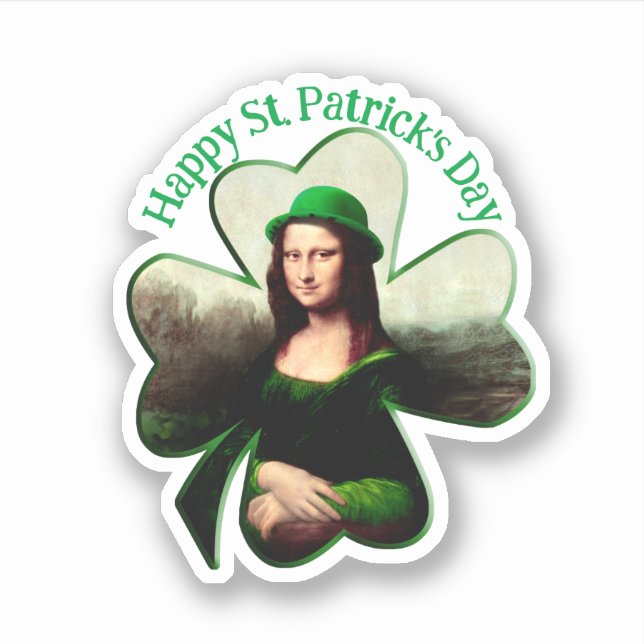 Sticker Mona Lisa St. Patrick's Day Clover (Devant)