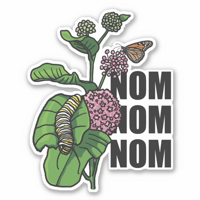 Sticker Monarque Papillon Caterpillar Milkweed Nom Nom Nom (Devant)
