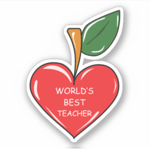 Sticker monde meilleur enseignant pomme fun