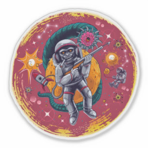 Sticker Monkeen autour dans l'espace - Hilarious Retro