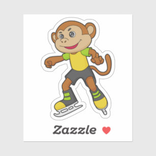 Sticker Monkey at Ice skating with Ice skates