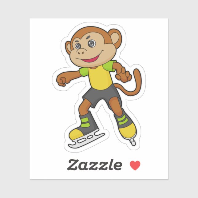 Sticker Monkey at Ice skating with Ice skates (Feuille)