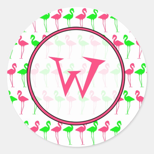Sticker Monogram Flamant rose - Motif rose et vert (Devant)