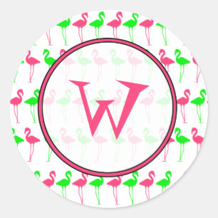 Sticker Monogram Flamant rose - Motif rose et vert