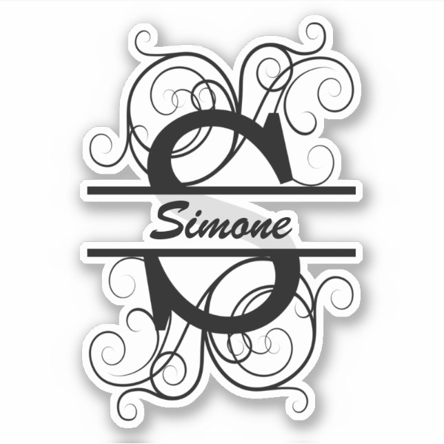 Sticker Monogram letter with swirls ; space for your name (Devant)