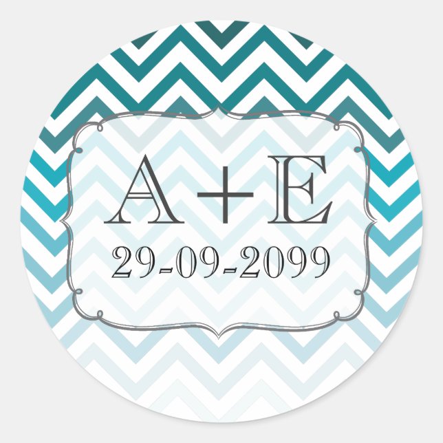 Sticker Monogram Mariage Ombre Blue Chevron (Devant)