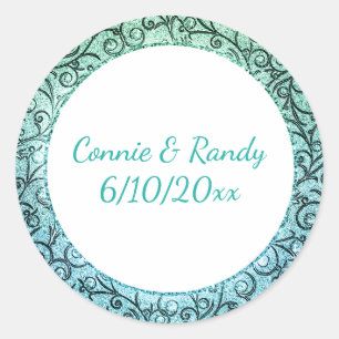 Sticker Monogram Motif Turquoise et Or