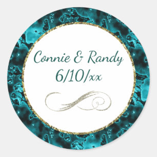 Sticker Monogram Motif Turquoise et Or