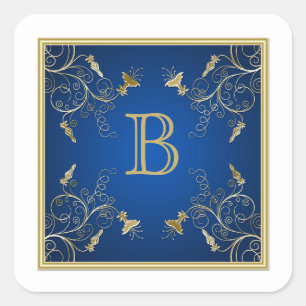 Sticker Monogram Navy et Gold Floral