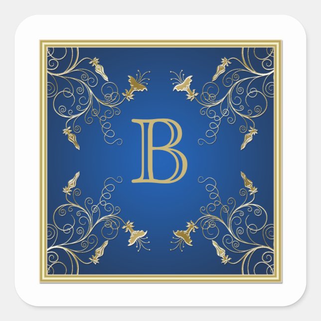 Sticker Monogram Navy et Gold Floral (Devant)