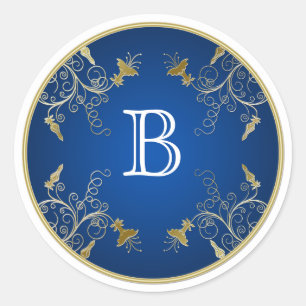 Sticker Monogram Navy et Gold Floral