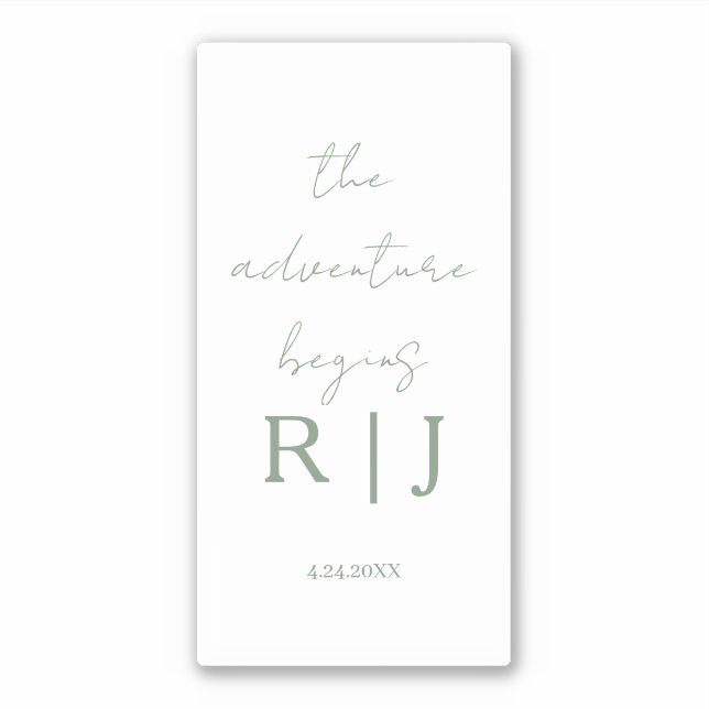 Sticker Monogram Sage Green Quote Adventure Begins Wedding (Devant)