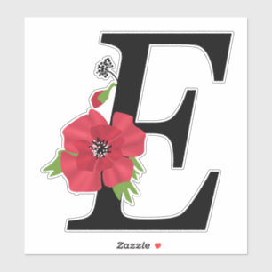 Sticker monogramme, alphabet, lettre E, monogramme floral