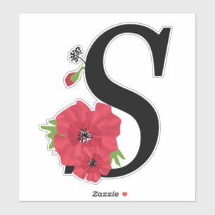 Sticker monogramme, alphabet, lettre S, monogramme floral