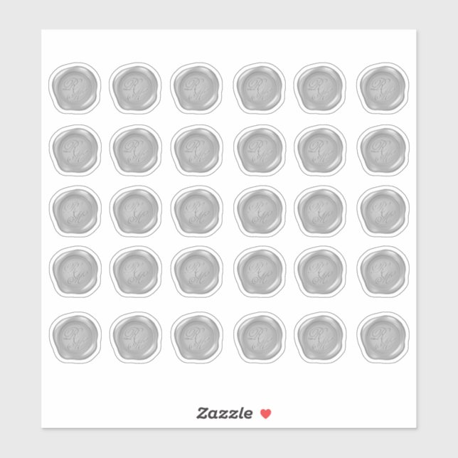 Sticker Monogramme Argent Faux Cire Sceau (Feuille)