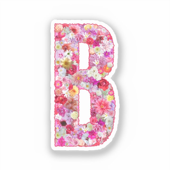 Sticker Monogramme botanique rose, initiale florale B (Recto)
