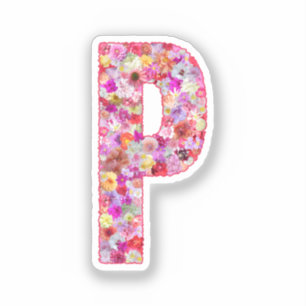Sticker Monogramme botanique rose lettre initiale P floral