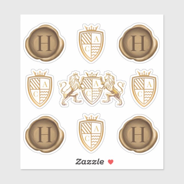 Sticker Monogramme de cime de lion de famille Emblem & Sea (Feuille)