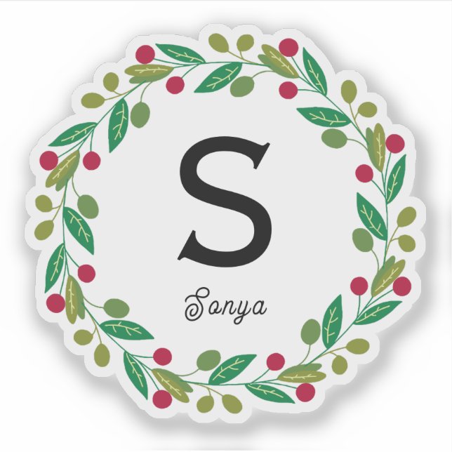 Sticker Monogramme de couronne de Noël, Coupe de vinyle (Devant)