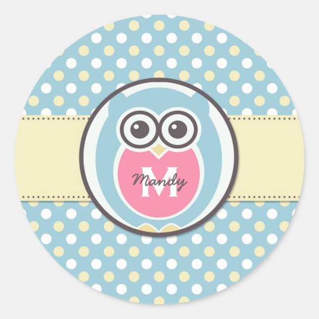 Sticker Monogramme de dessin de la Chouette jaune  (Devant)