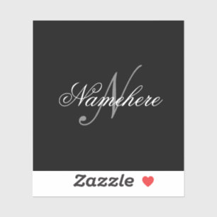 Sticker Monogramme de nom noir et blanc personnalisé uniqu