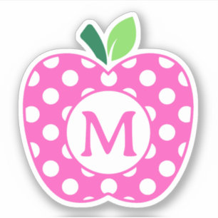 Sticker Monogramme de pomme rose et vert Polka Dot