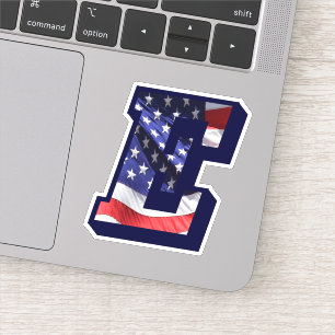 Sticker Monogramme E American Flag LETTRE E INITIALE USA