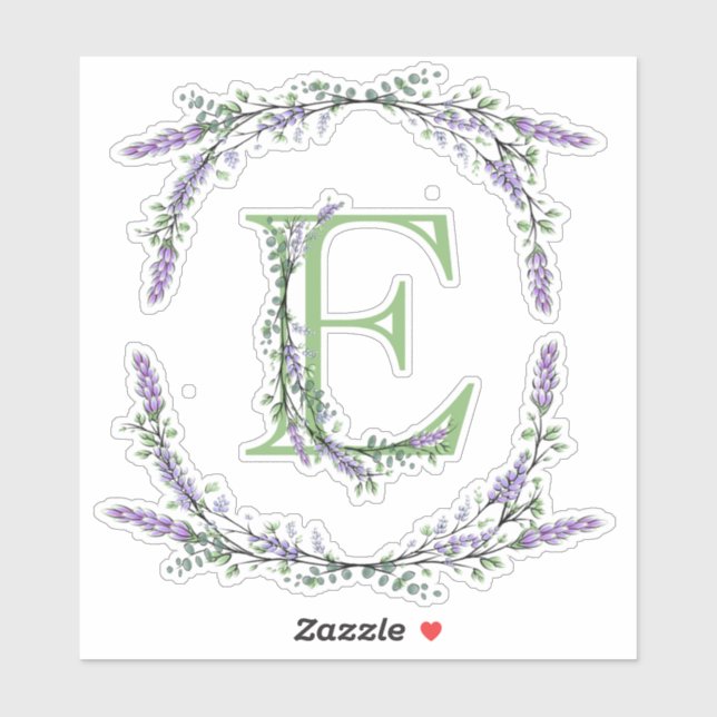 Sticker Monogramme E Lavande Eucalyptus (Feuille)