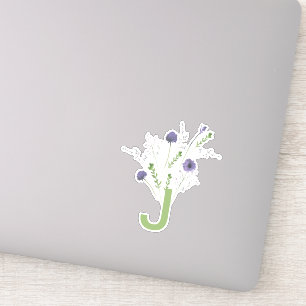 Sticker Monogramme Élégant Purple Vert Motif Floral