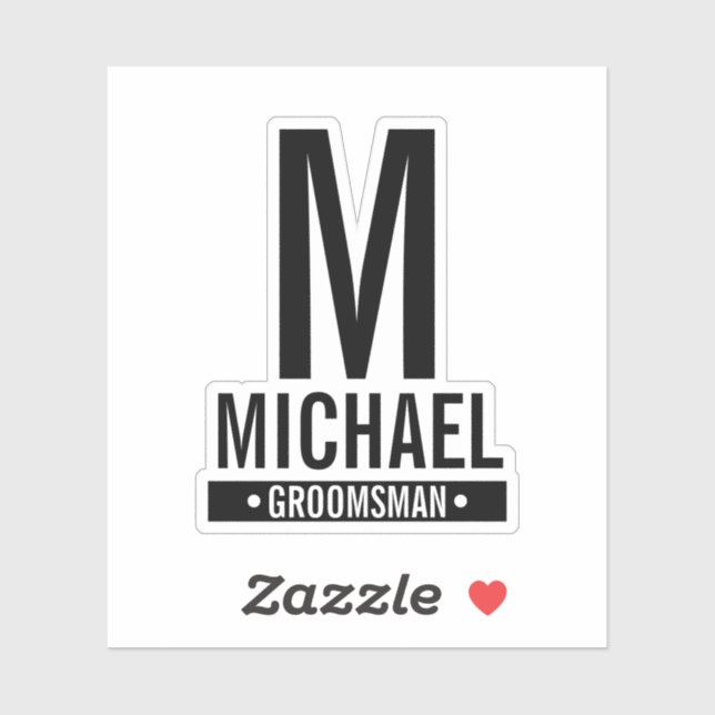 Sticker Monogramme et nom du Groomsman personnalisé (Feuille)