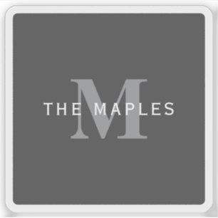 Sticker Monogramme et nom gris foncé moderne