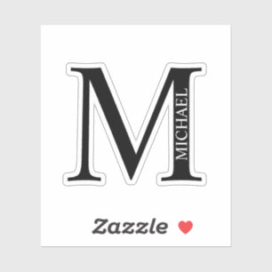 Sticker Monogramme et nom personnalisé noir et blanc Sti