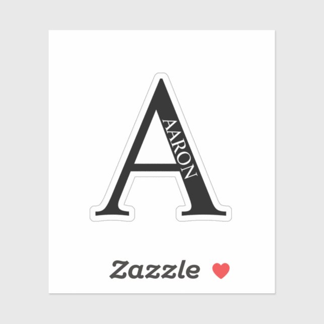 Sticker Monogramme et nom personnalisés noir et blanc (Feuille)