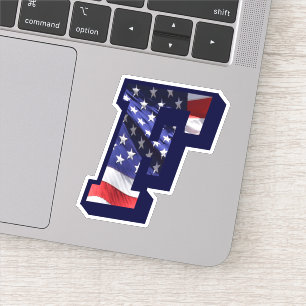 Sticker Monogramme F American Flag LETTRE F INITIALE USA