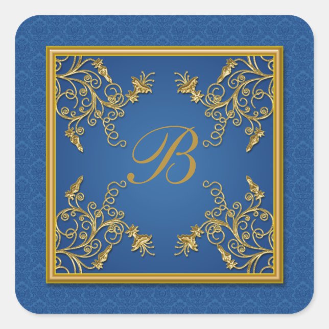 Sticker Monogramme Floral Bleu et Or (Devant)