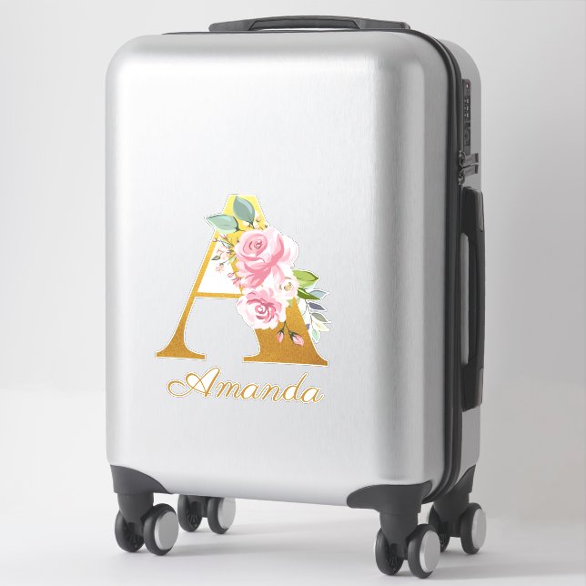 Sticker Monogramme Floral Lettre initiale A Nom personnali (Sur valise)