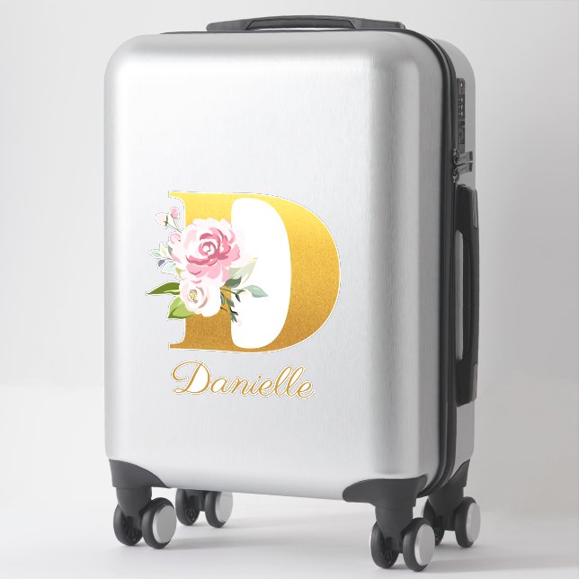 Sticker Monogramme floral Lettre initiale D Nom personnali (Sur valise)