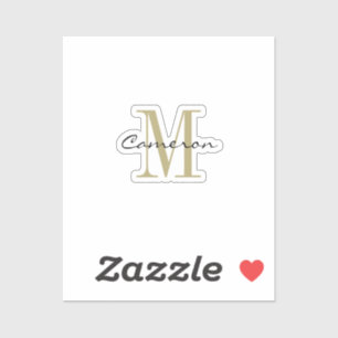 Sticker Monogramme Initial et Nom Personnalisé en Or