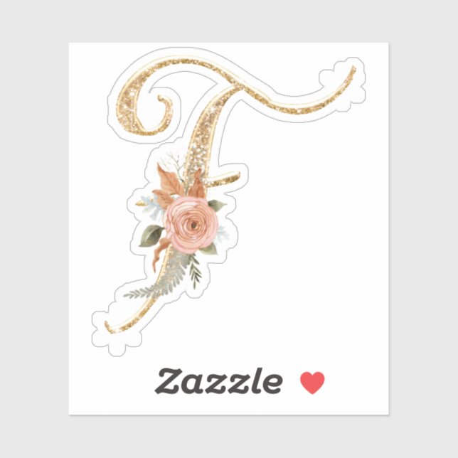 Sticker Monogramme initial F Parties scintillant or Peony  (Feuille)