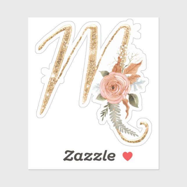Sticker Monogramme initial M Parties scintillant or Peony  (Feuille)