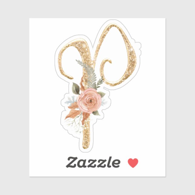 Sticker Monogramme initial P Parties scintillant or Peony  (Feuille)