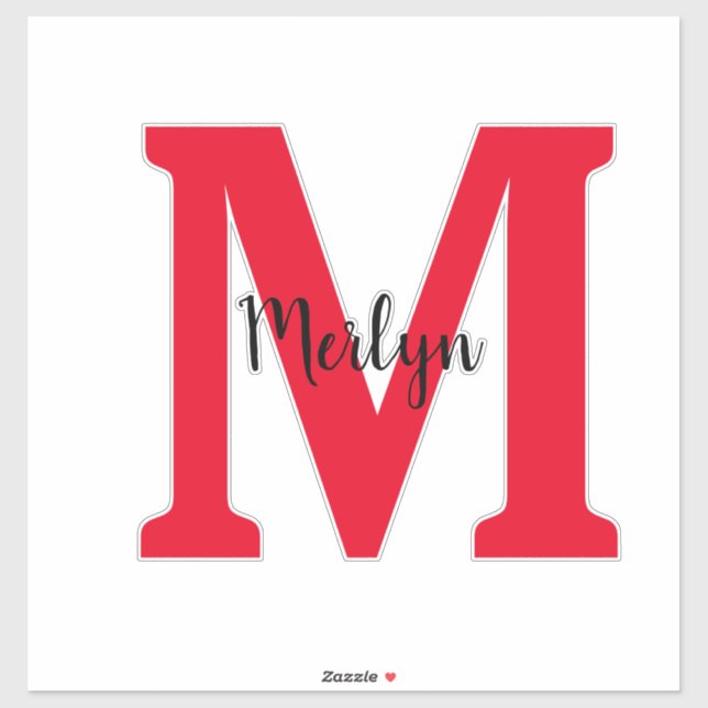 Sticker Monogramme Initiales Noir Rouge Nom personnalisé C (Feuille)