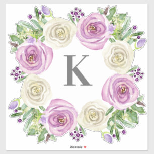 Sticker Monogramme K Mariage Lavande et Roses Blanches Flo