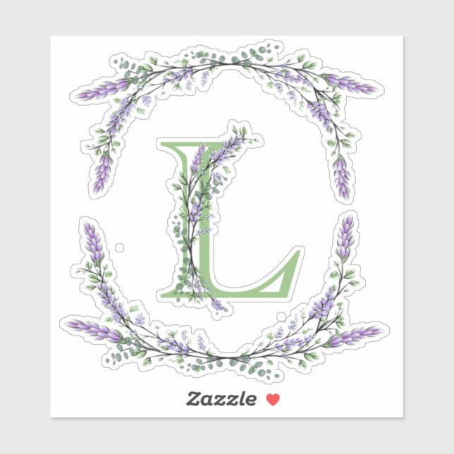 Sticker Monogramme L Lavande Eucalyptus (Feuille)