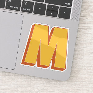 Sticker Monogramme lettre M, police initiale de type 3D gr