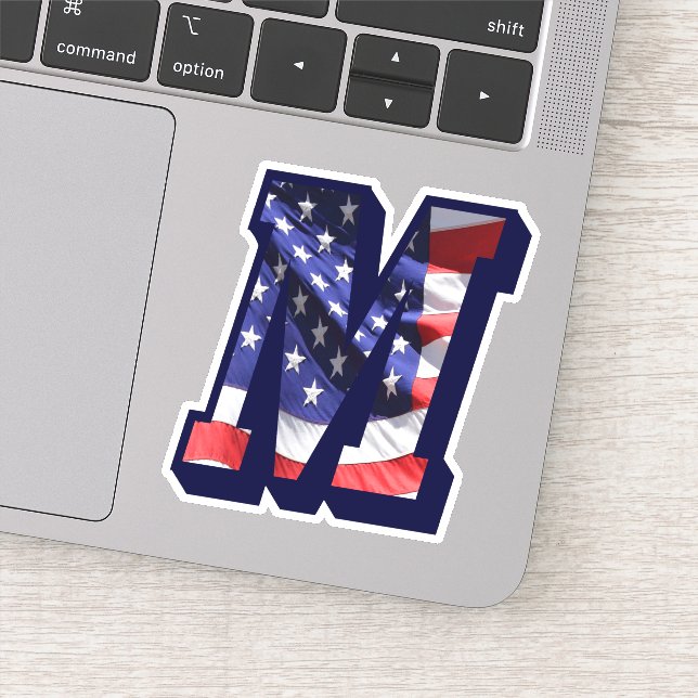Sticker Monogramme M American Flag LETTRE M INITIALE USA (Détail)