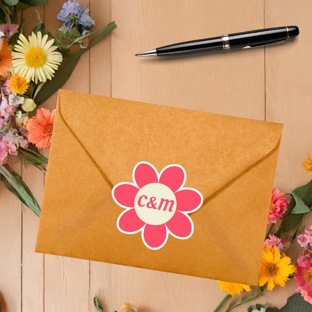 Sticker Monogramme Mariage des années 70 de la marguerite  (Créateur téléchargé)